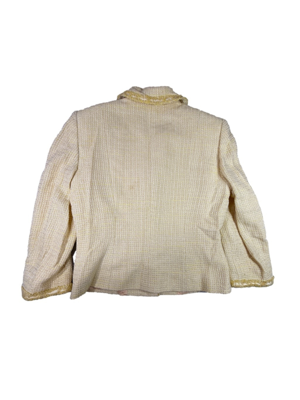 Tahari Arthur S Levine Yellow Tweed Skirt Suit Size 8 Fringe Trim 2 Piece - Picture 13 of 15
